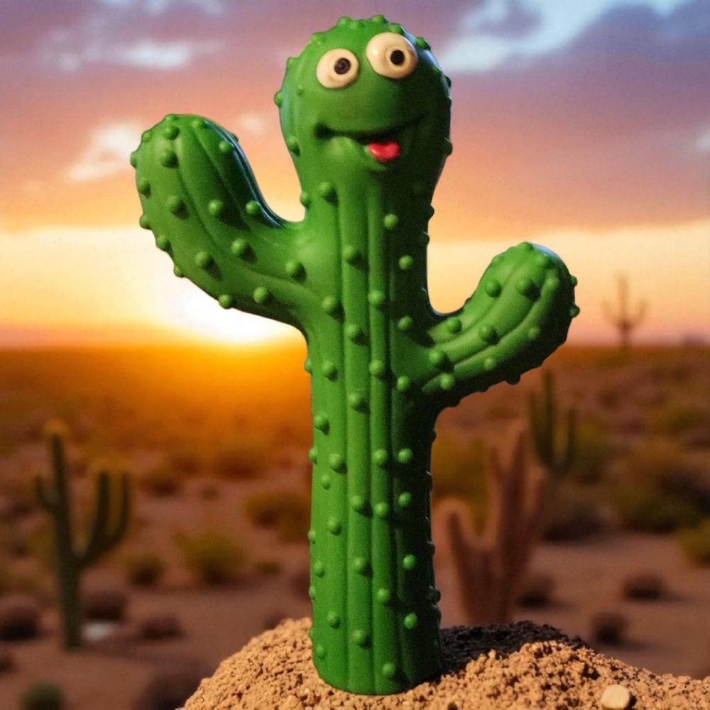 Big Dog Puppy Hard Rubber SQUEAKY Toy Arizona Green Cactus Eyes Tongue Teething